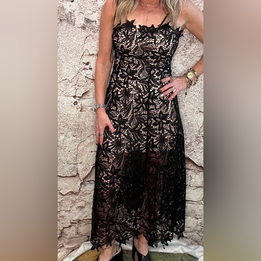 Strapless Black Lace Evening Dress